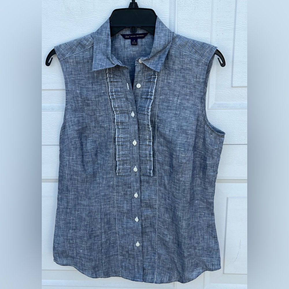 Women 346 Brooks Brothers grey button 100% Linen shirt 4
